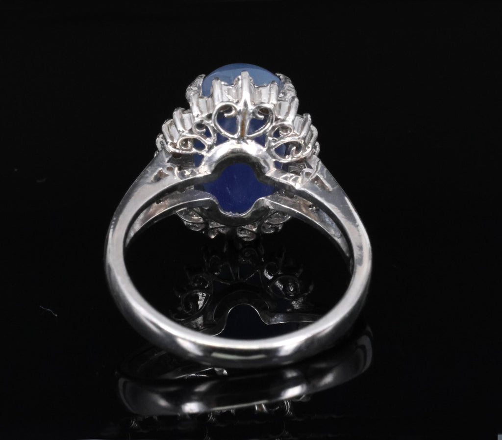 Estate 8.04ct Natural Star Sapphire &0.26ct Diamond Halo Platinum Ring Size 4.75