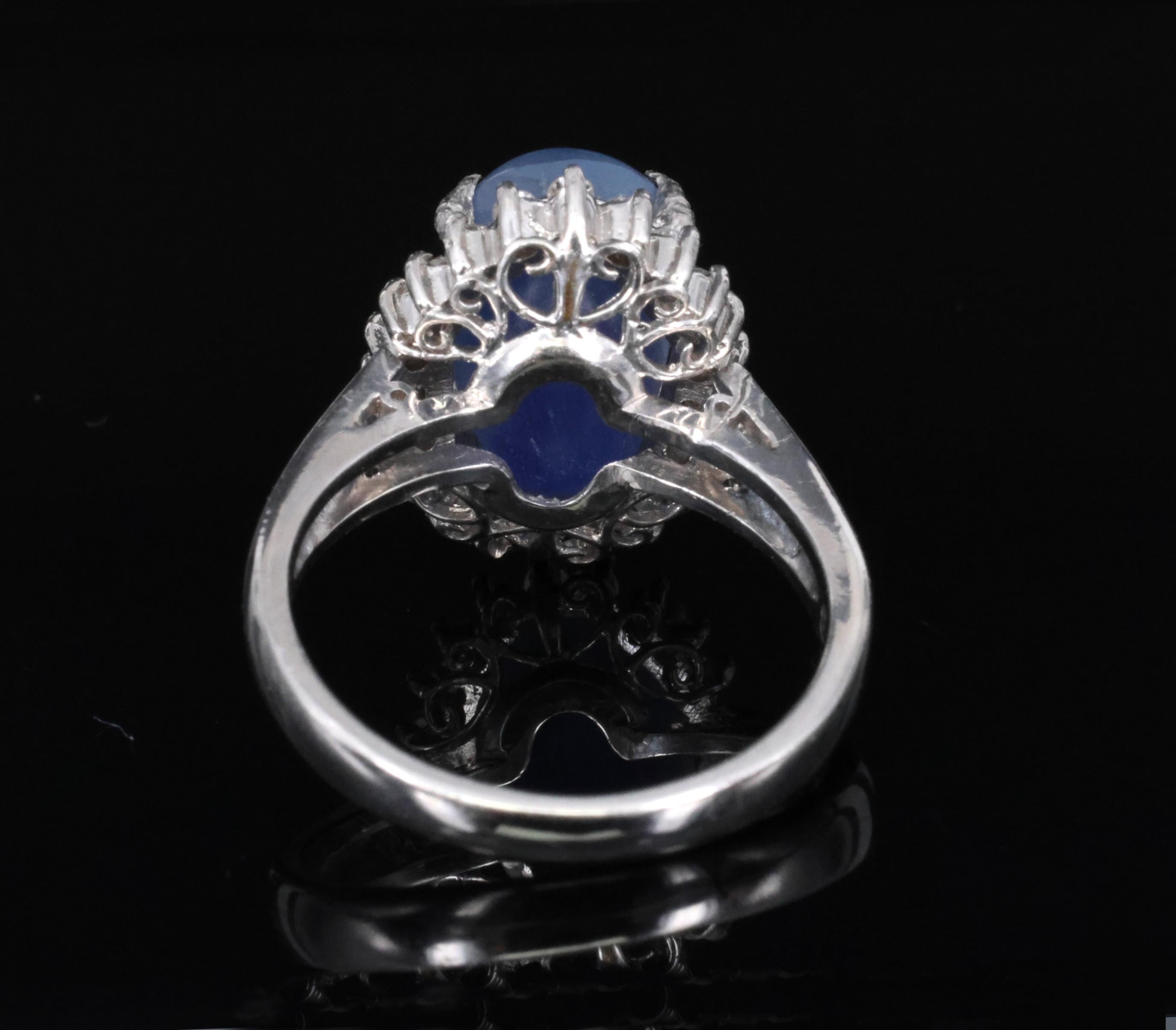 Estate 8.04ct Natural Star Sapphire &0.26ct Diamond Halo Platinum Ring Size 4.75