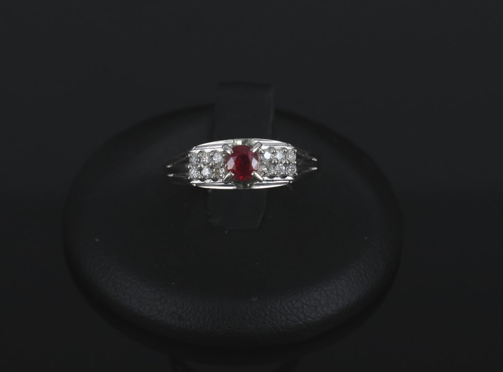 Vintage 0.40ct Vivid Red Ruby & 0.12ct Diamond Platinum Ring Size 6.75. 3.93g