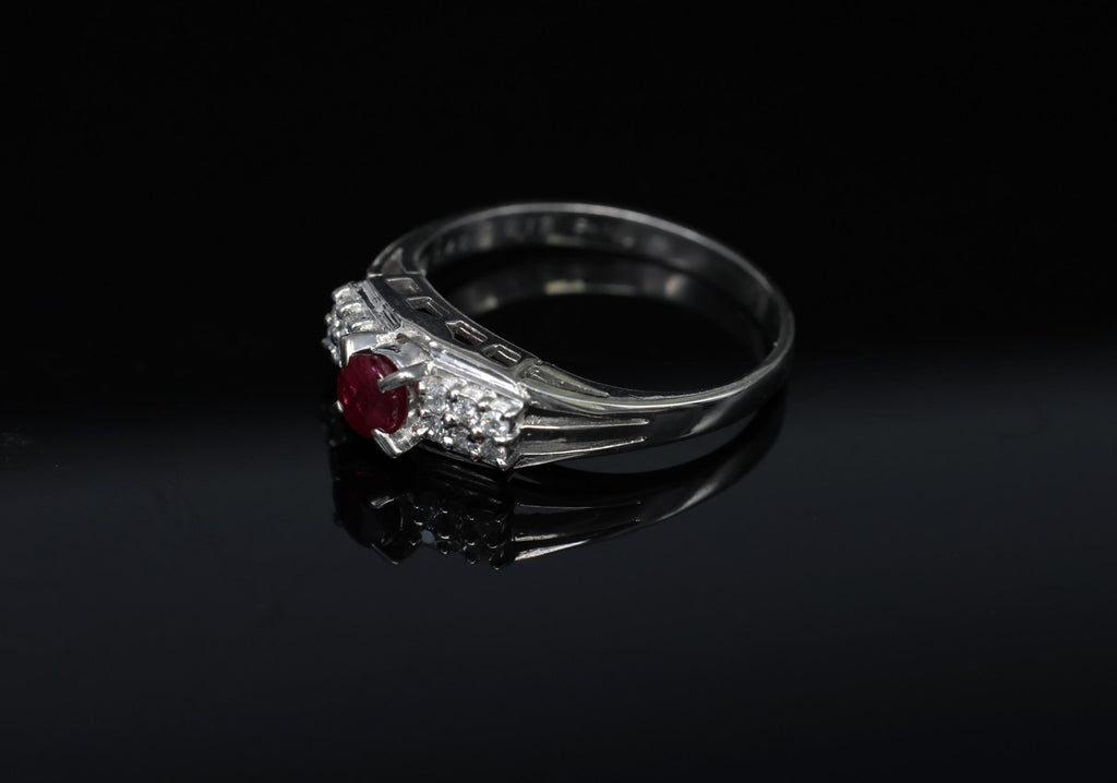Vintage 0.40ct Vivid Red Ruby & 0.12ct Diamond Platinum Ring Size 6.75. 3.93g