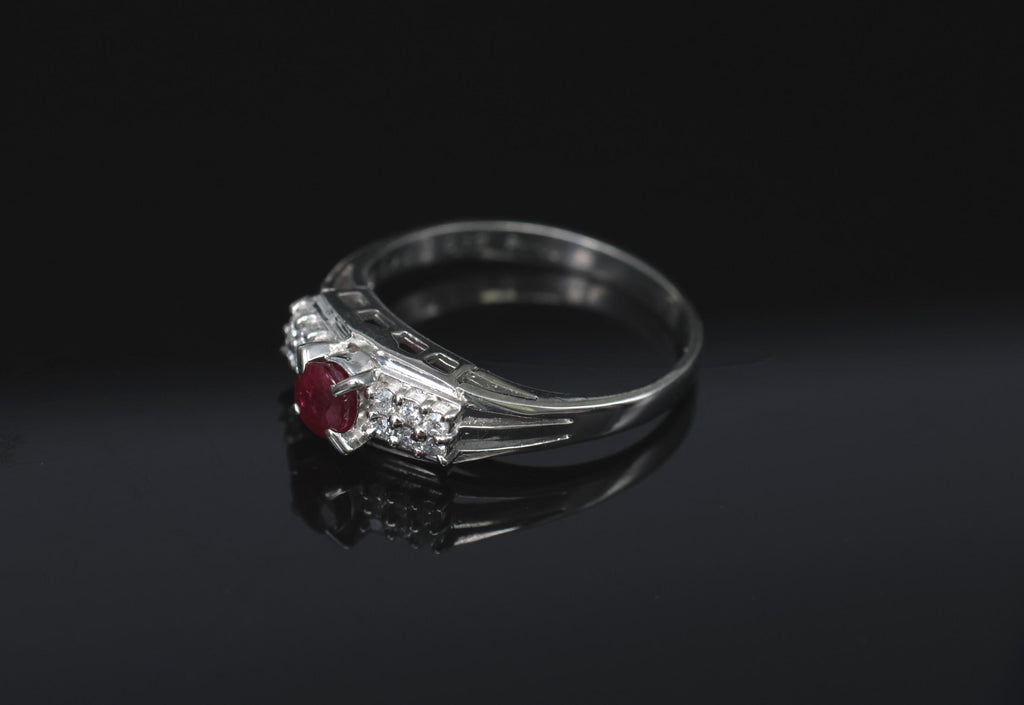 Vintage 0.40ct Vivid Red Ruby & 0.12ct Diamond Platinum Ring Size 6.75. 3.93g