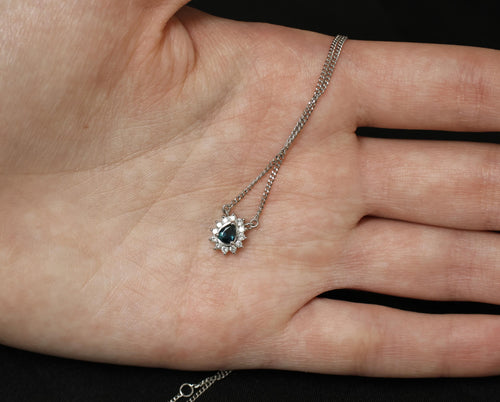 0.41ct Blue Green Sapphire & 0.20ct Diamond 16 inch Platinum Necklace, 4.37g
