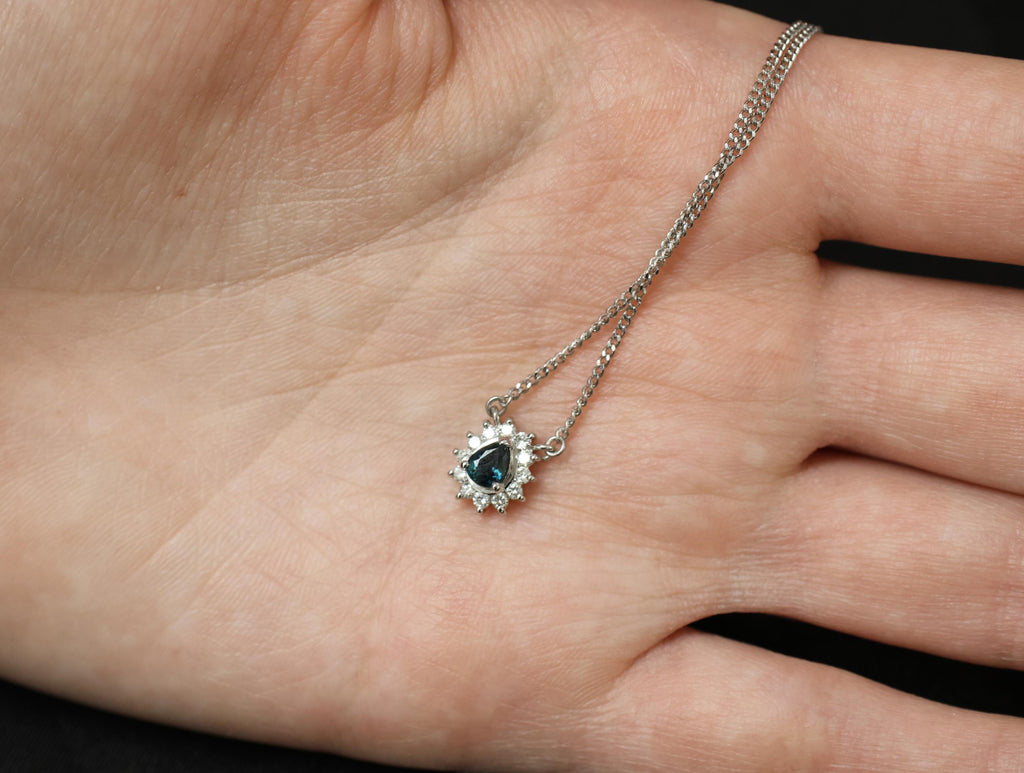 0.41ct Blue Green Sapphire & 0.20ct Diamond 16 inch Platinum Necklace, 4.37g