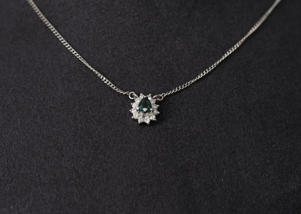 0.41ct Blue Green Sapphire & 0.20ct Diamond 16 inch Platinum Necklace, 4.37g