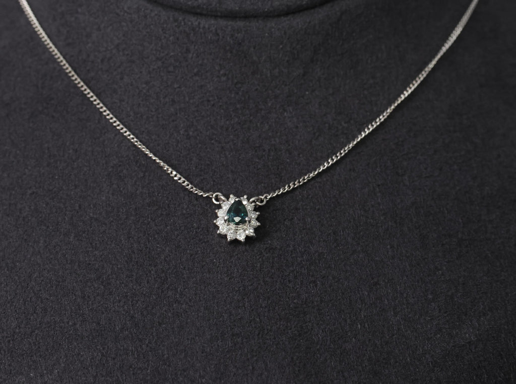 0.41ct Blue Green Sapphire & 0.20ct Diamond 16 inch Platinum Necklace, 4.37g
