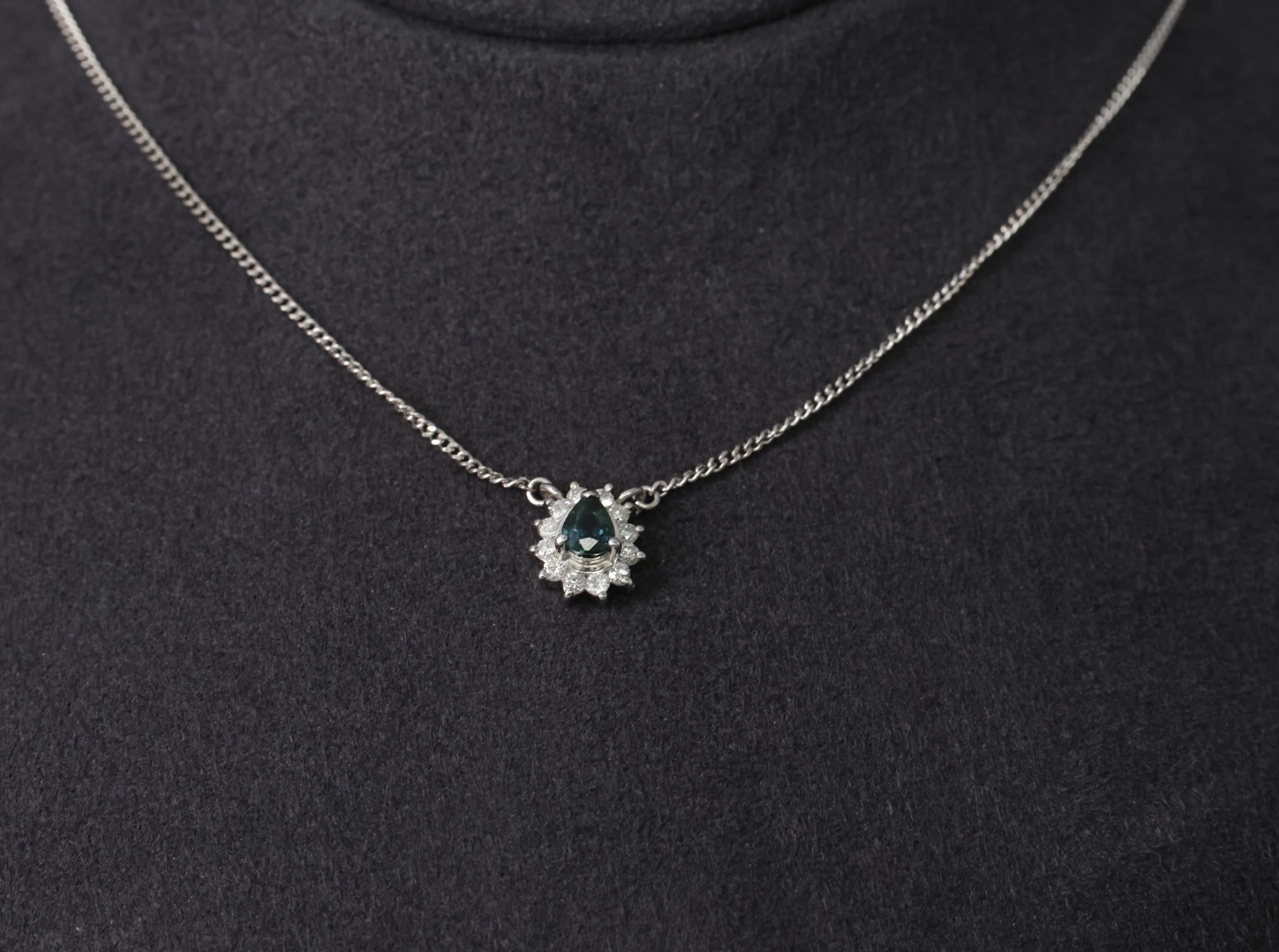 0.41ct Blue Green Sapphire & 0.20ct Diamond 16 inch Platinum Necklace, 4.37g