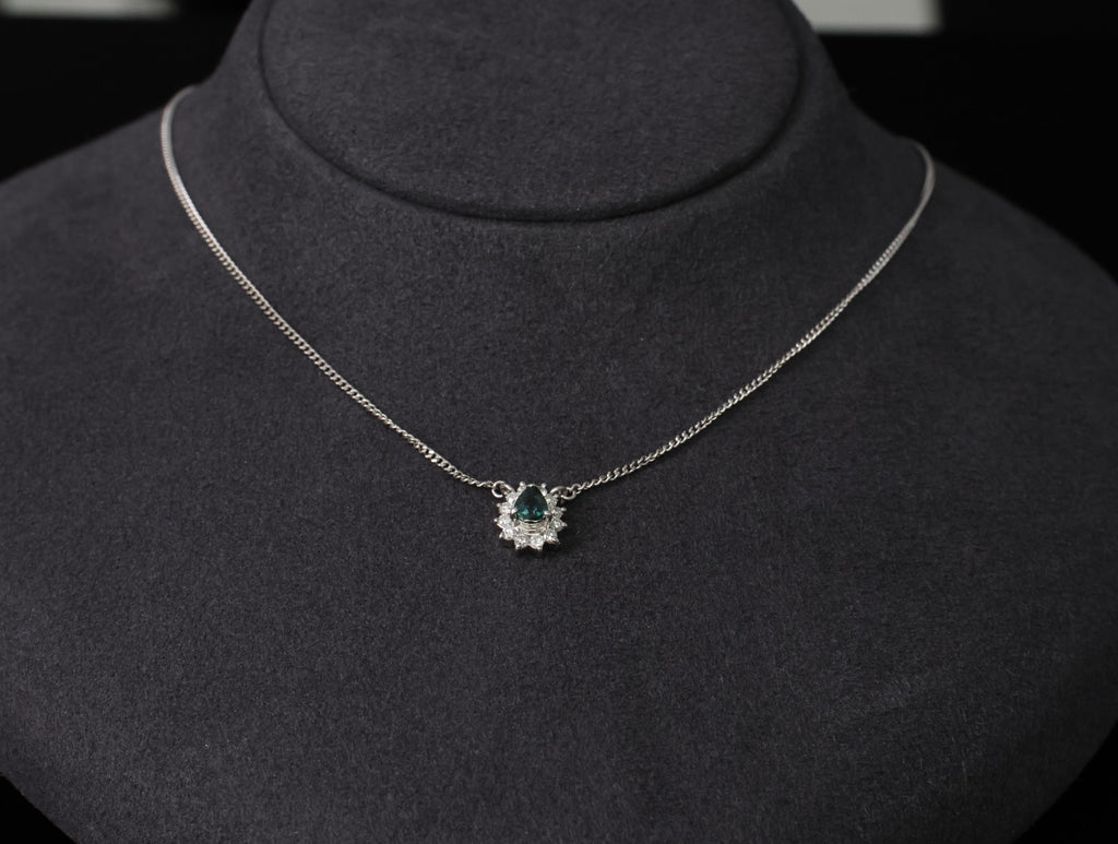 0.41ct Blue Green Sapphire & 0.20ct Diamond 16 inch Platinum Necklace, 4.37g