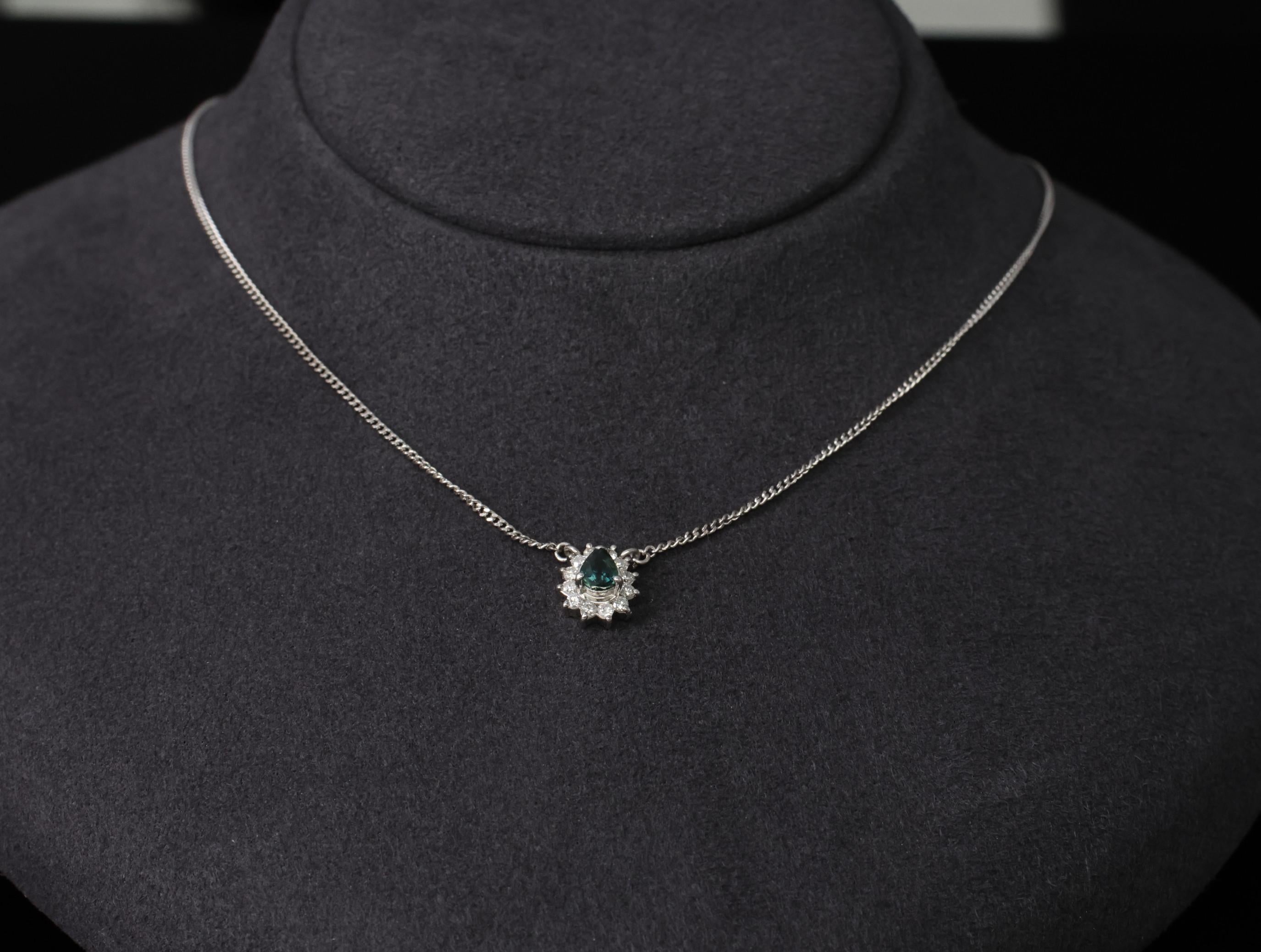 0.41ct Blue Green Sapphire & 0.20ct Diamond 16 inch Platinum Necklace, 4.37g