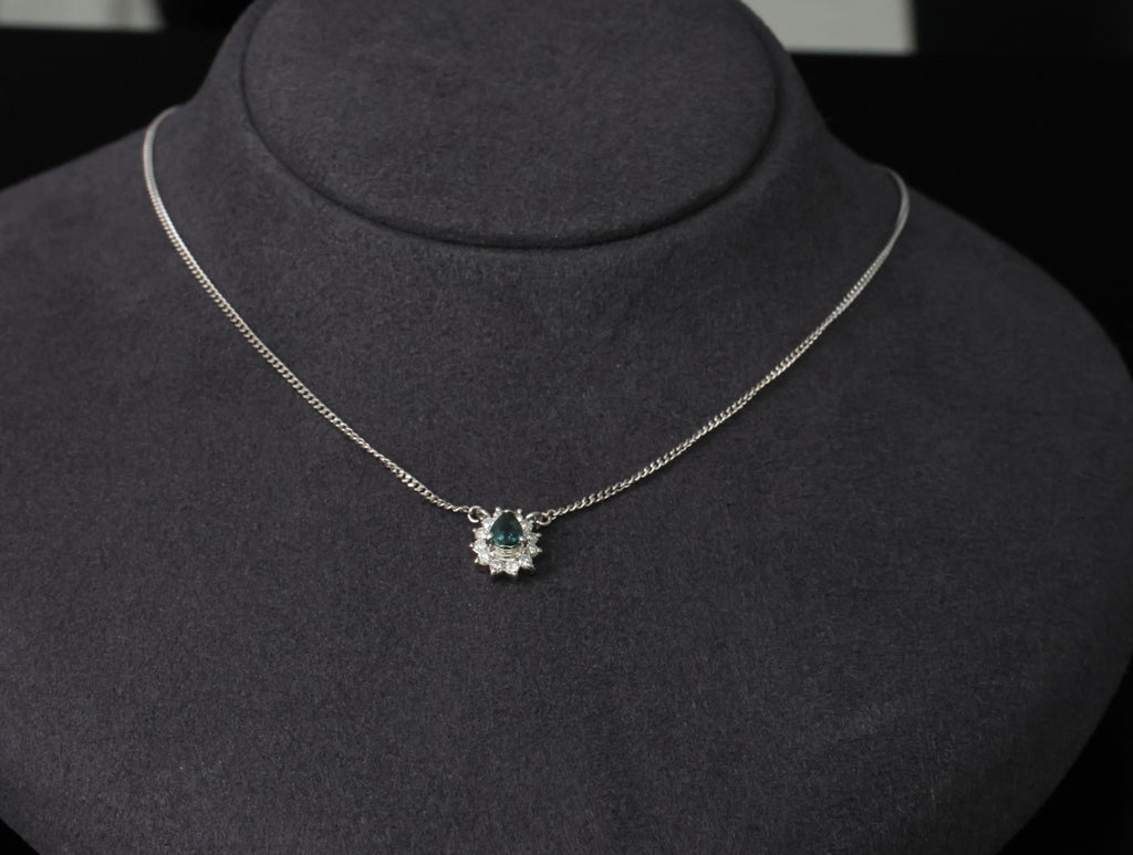 0.41ct Blue Green Sapphire & 0.20ct Diamond 16 inch Platinum Necklace, 4.37g