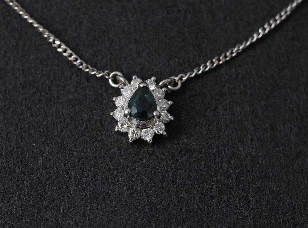 0.41ct Blue Green Sapphire & 0.20ct Diamond 16 inch Platinum Necklace, 4.37g