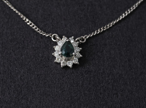 0.41ct Blue Green Sapphire & 0.20ct Diamond 16 inch Platinum Necklace, 4.37g