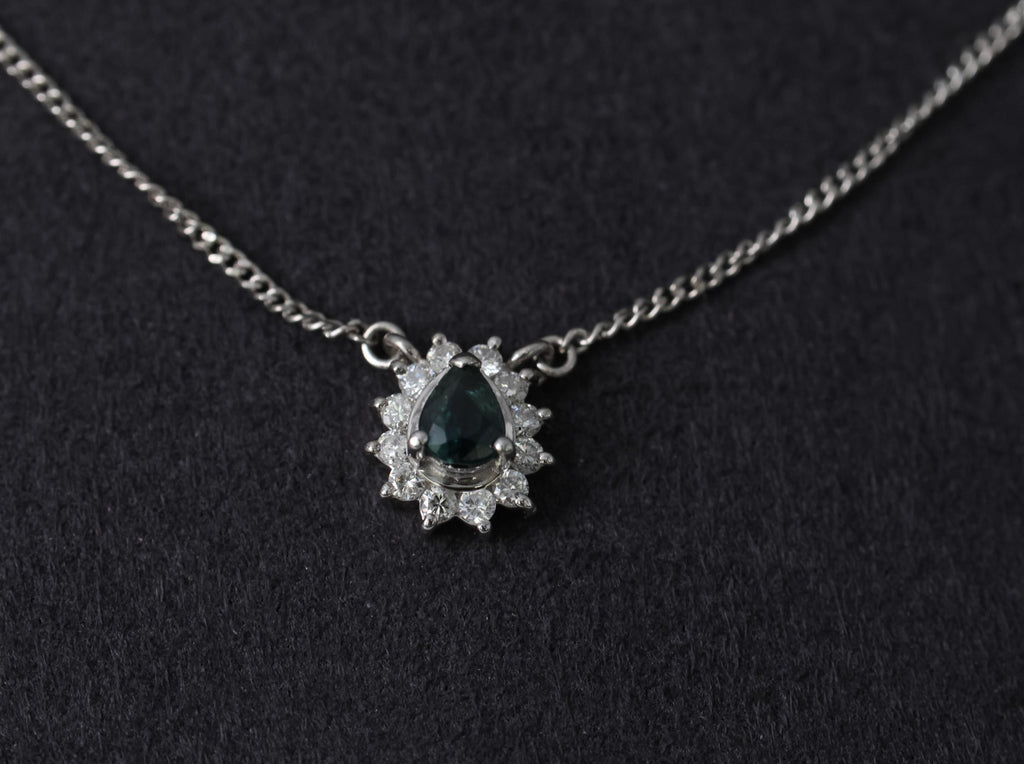 0.41ct Blue Green Sapphire & 0.20ct Diamond 16 inch Platinum Necklace, 4.37g