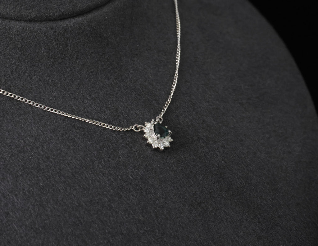 0.41ct Blue Green Sapphire & 0.20ct Diamond 16 inch Platinum Necklace, 4.37g