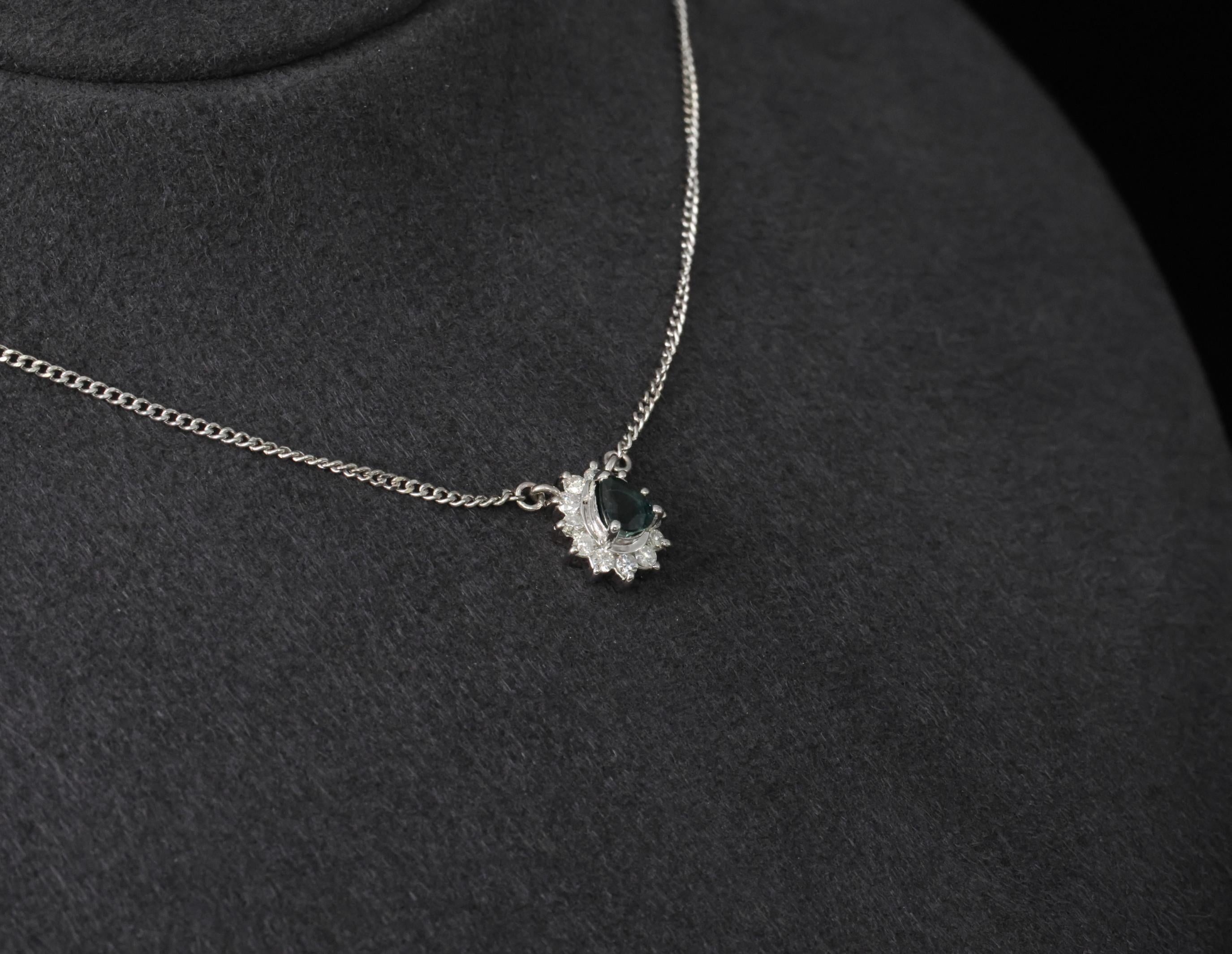 0.41ct Blue Green Sapphire & 0.20ct Diamond 16 inch Platinum Necklace, 4.37g