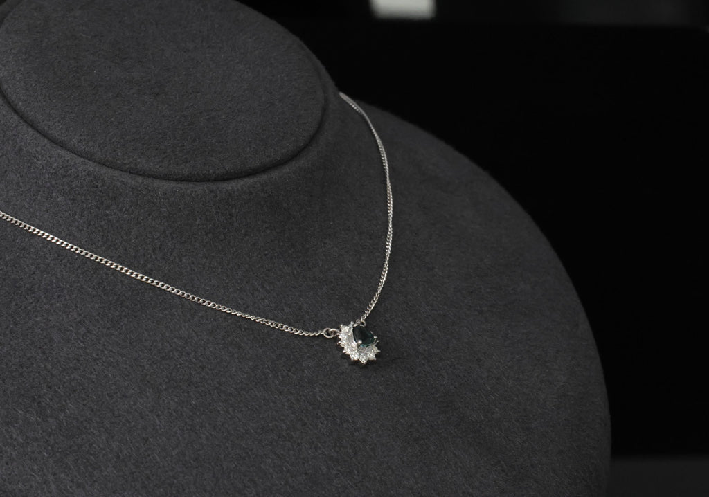 0.41ct Blue Green Sapphire & 0.20ct Diamond 16 inch Platinum Necklace, 4.37g