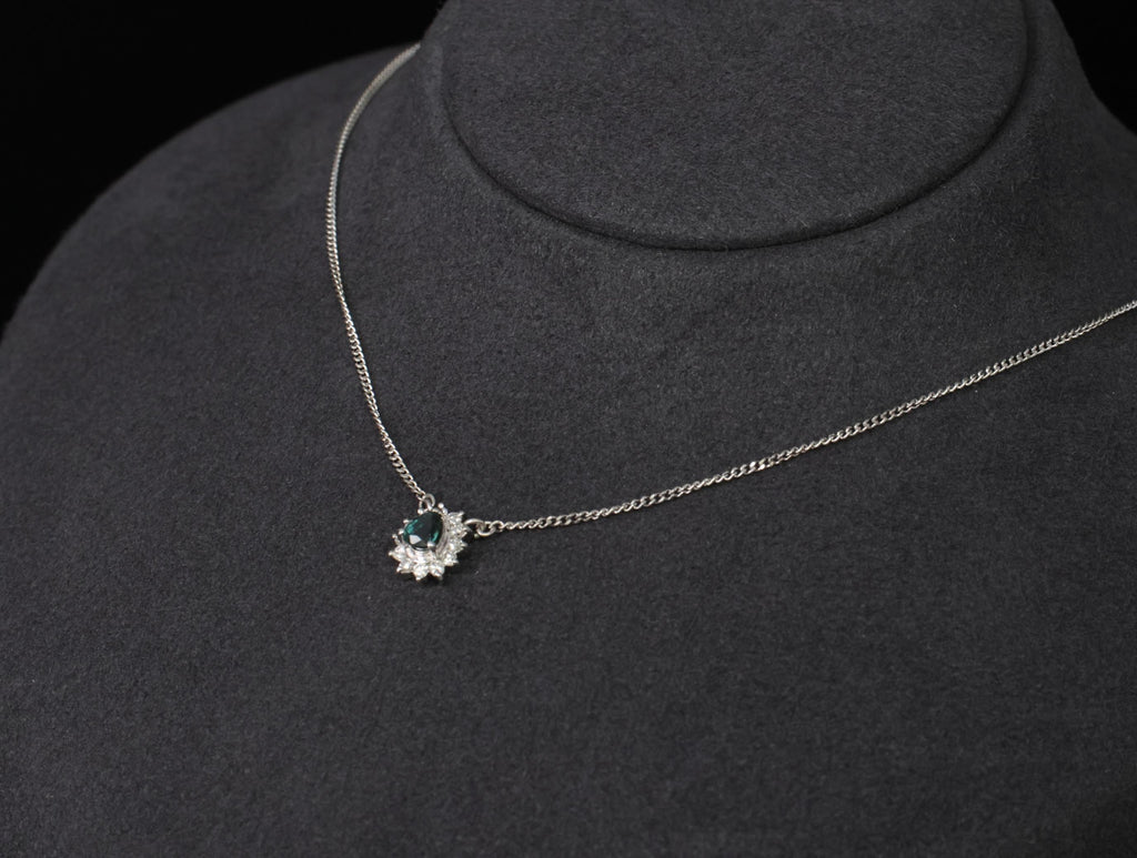 0.41ct Blue Green Sapphire & 0.20ct Diamond 16 inch Platinum Necklace, 4.37g