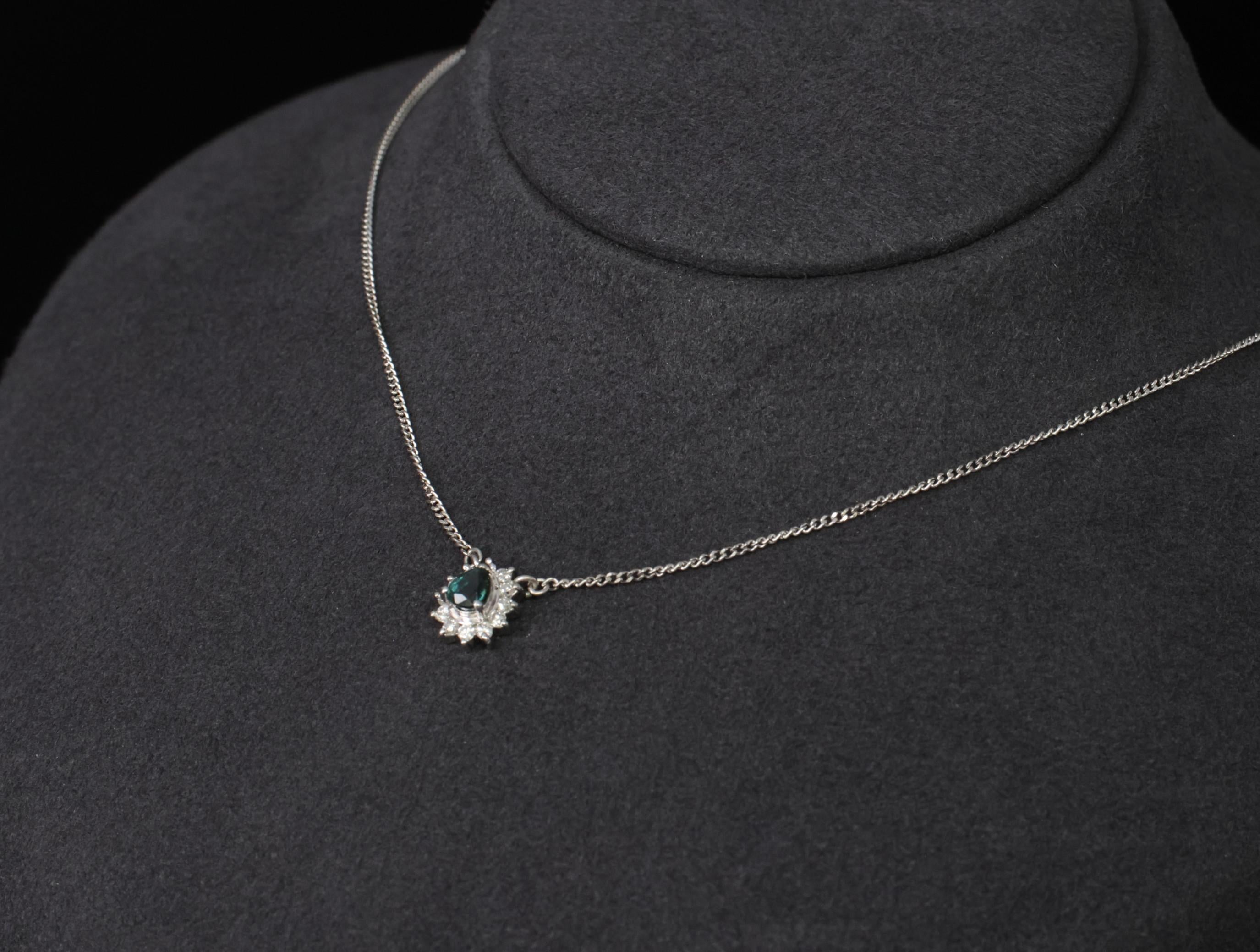 0.41ct Blue Green Sapphire & 0.20ct Diamond 16 inch Platinum Necklace, 4.37g