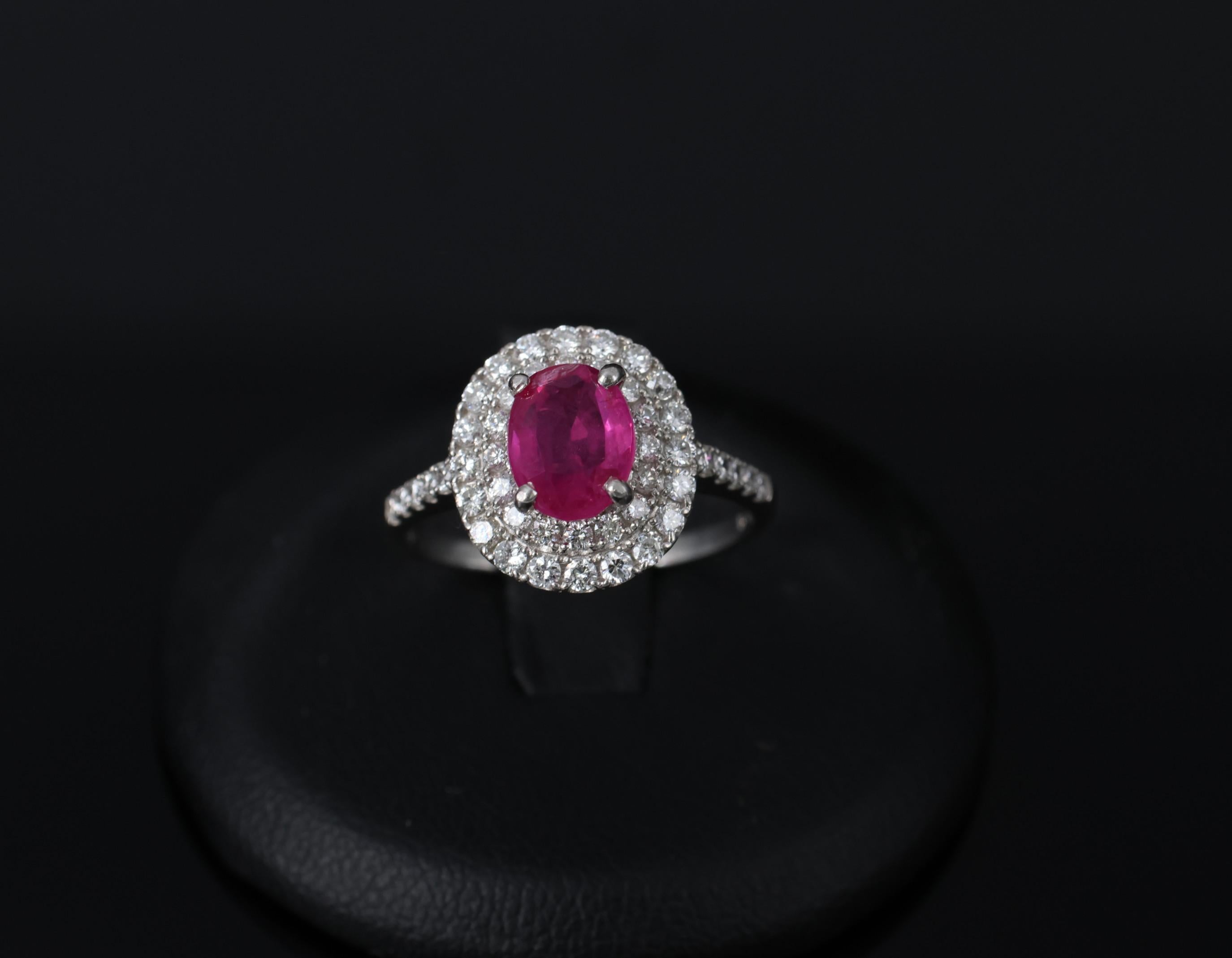 1.45ct GIA Certified Burma No Heat Ruby 0.55ct Diamond Platinum Ring Size 6