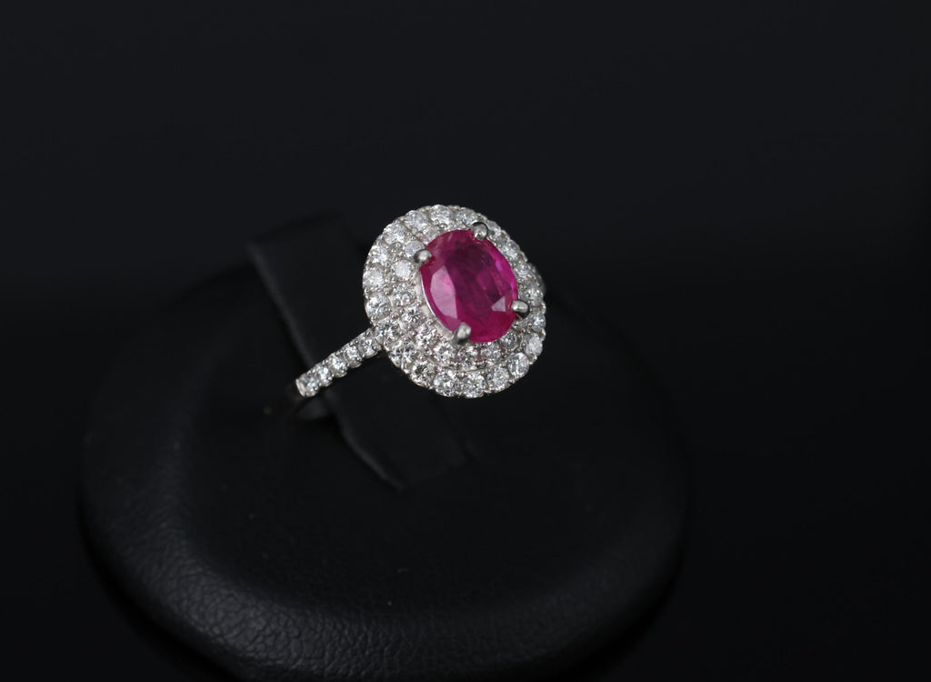 1.45ct GIA Certified Burma No Heat Ruby 0.55ct Diamond Platinum Ring Size 6