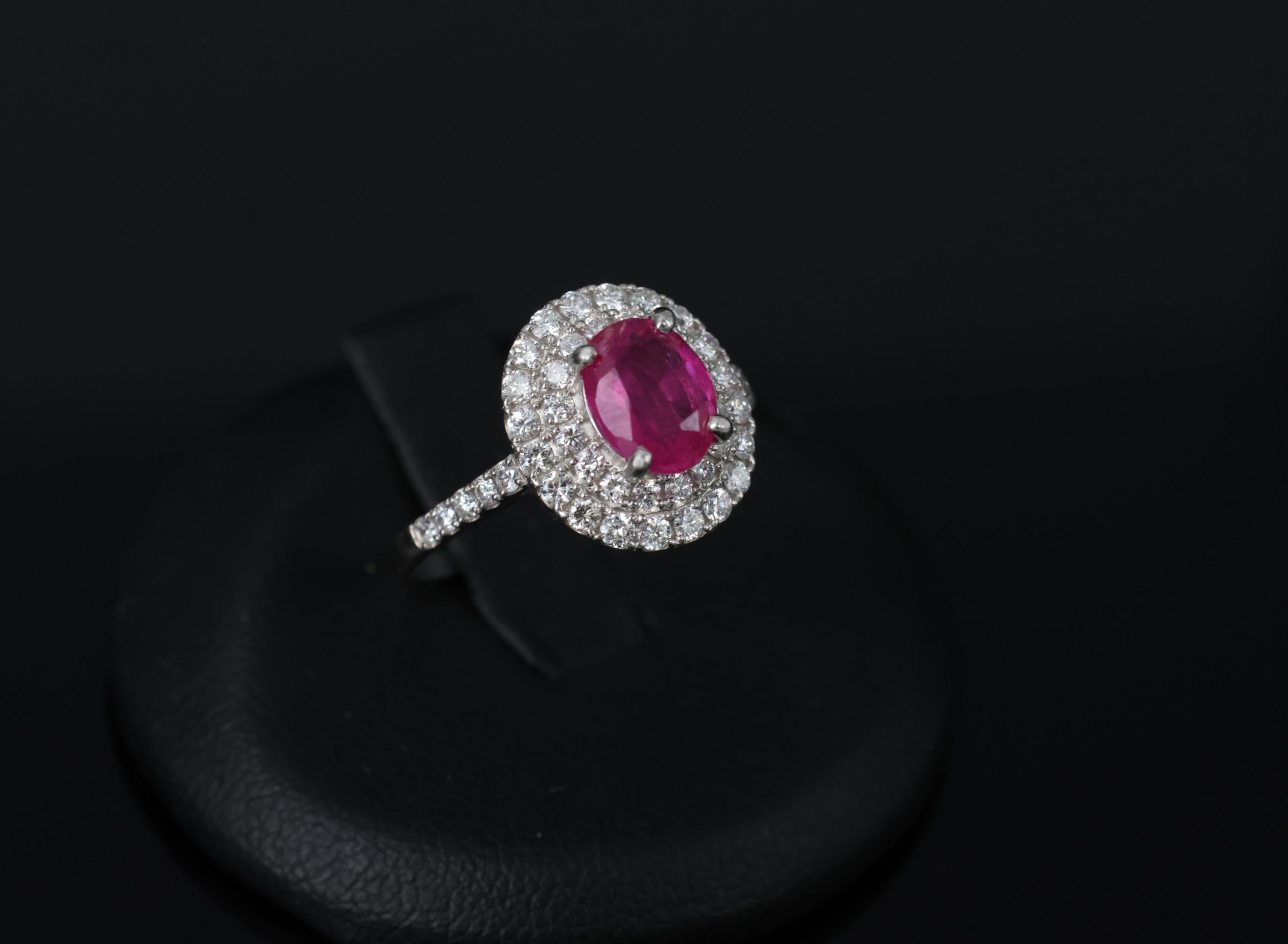 1.45ct GIA Certified Burma No Heat Ruby 0.55ct Diamond Platinum Ring Size 6