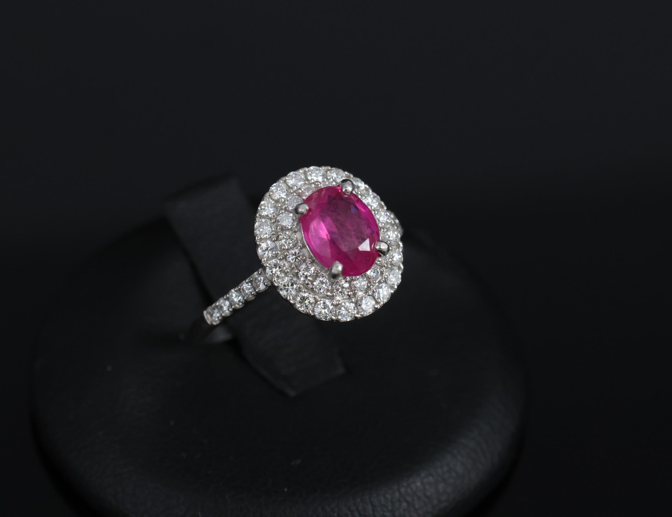 1.45ct GIA Certified Burma No Heat Ruby 0.55ct Diamond Platinum Ring Size 6