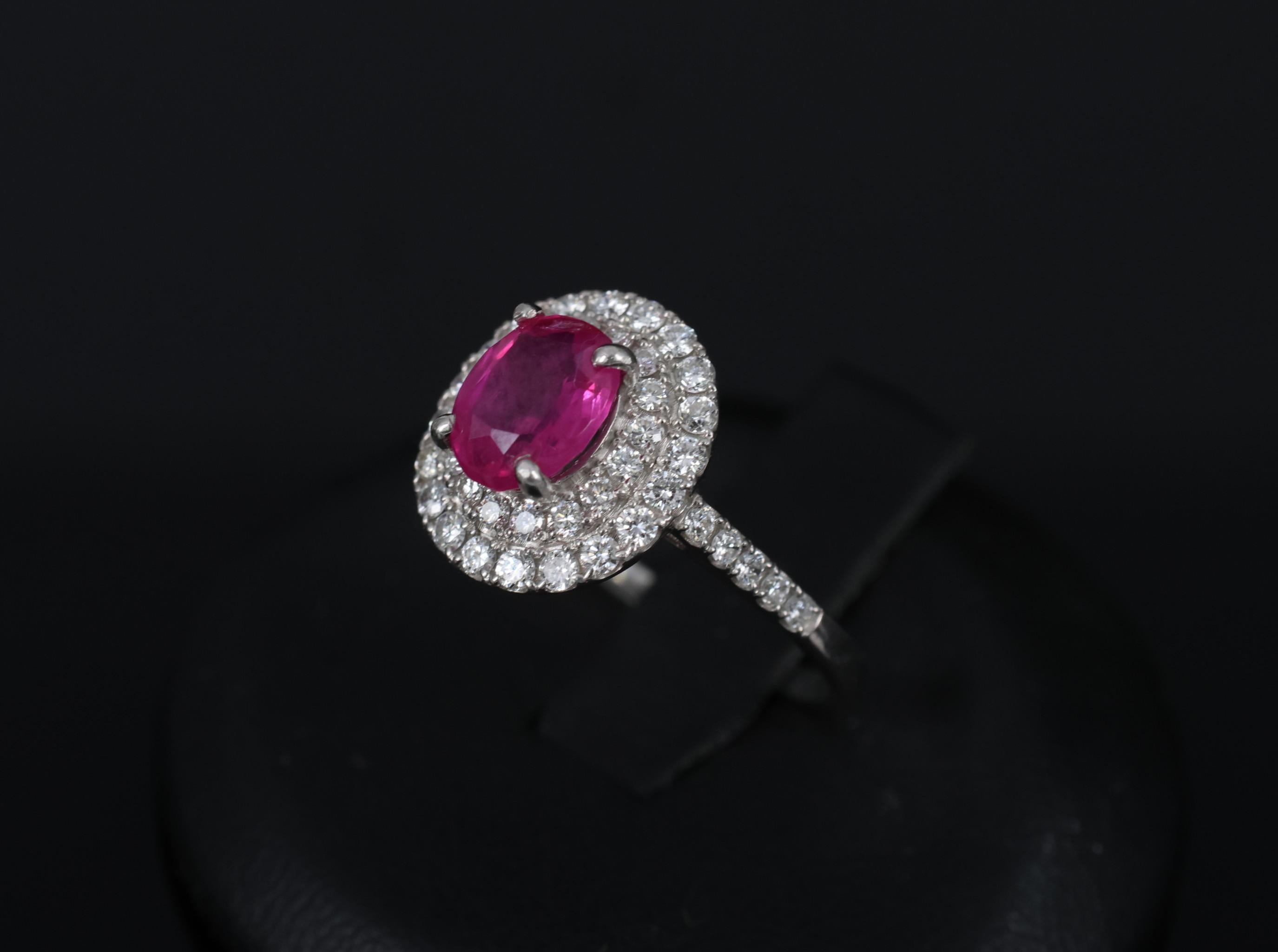 1.45ct GIA Certified Burma No Heat Ruby 0.55ct Diamond Platinum Ring Size 6