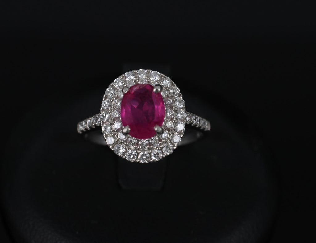 1.45ct GIA Certified Burma No Heat Ruby 0.55ct Diamond Platinum Ring Size 6