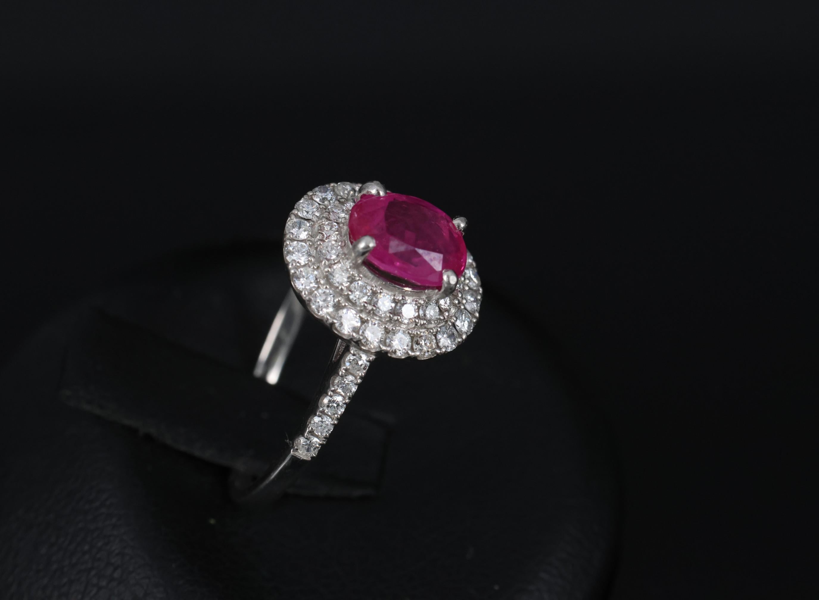 1.45ct GIA Certified Burma No Heat Ruby 0.55ct Diamond Platinum Ring Size 6