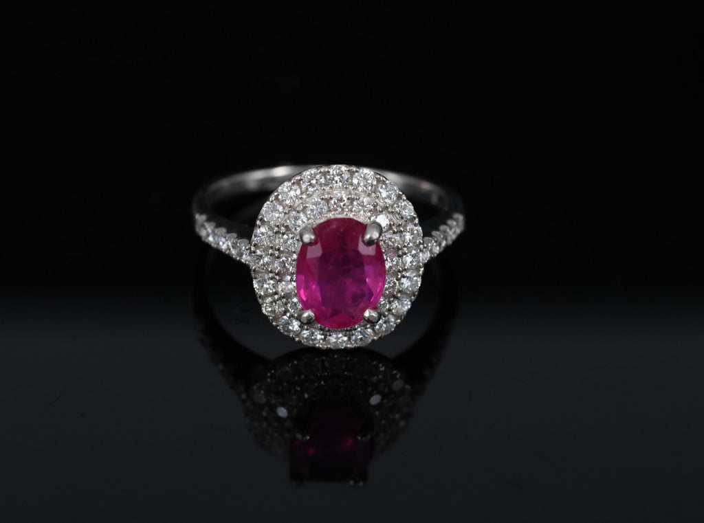 1.45ct GIA Certified Burma No Heat Ruby 0.55ct Diamond Platinum Ring Size 6