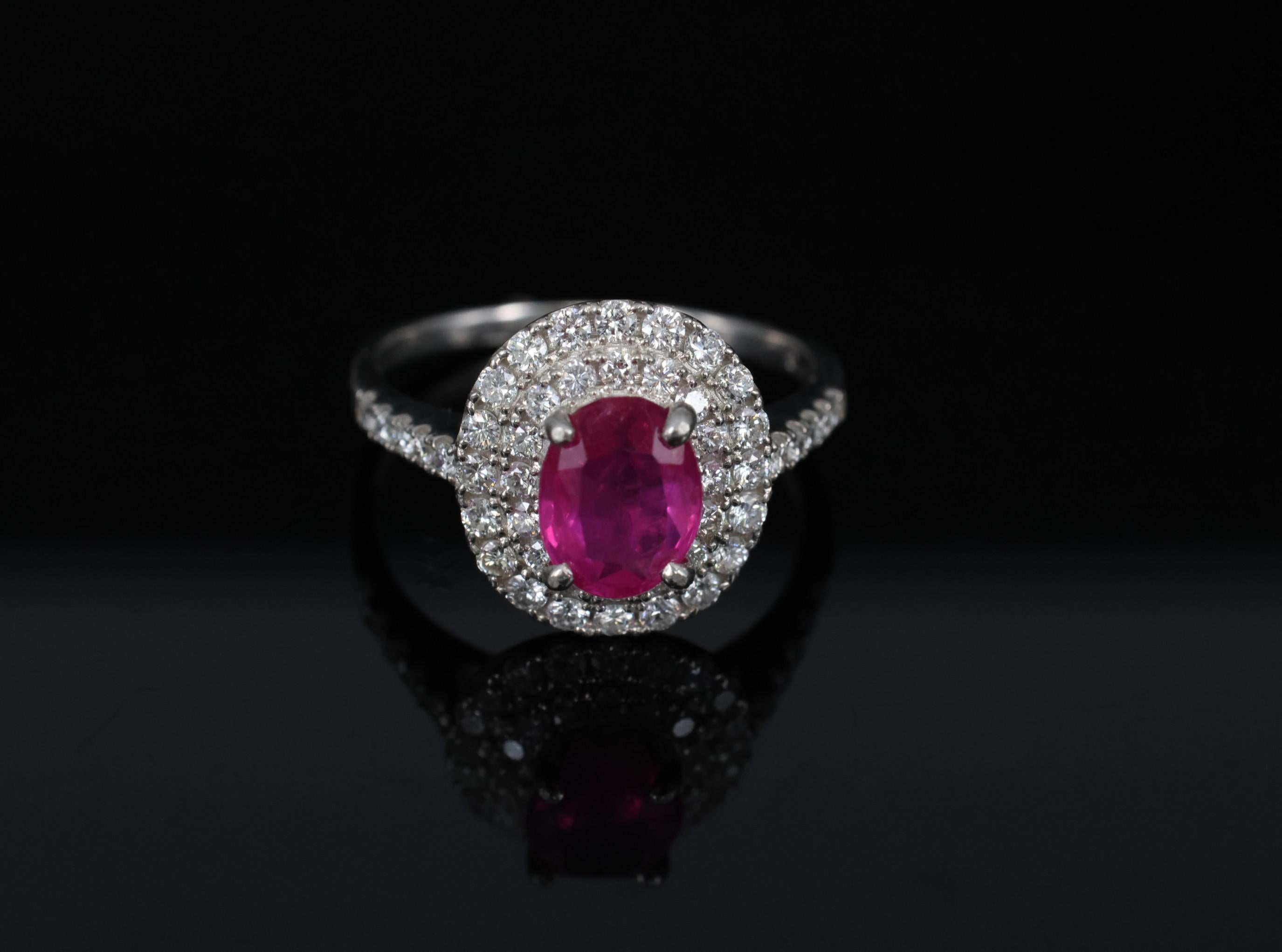 1.45ct GIA Certified Burma No Heat Ruby 0.55ct Diamond Platinum Ring Size 6