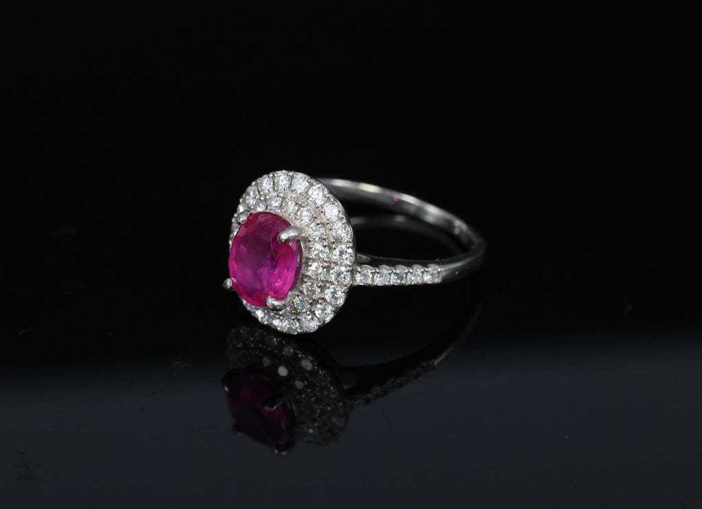 1.45ct GIA Certified Burma No Heat Ruby 0.55ct Diamond Platinum Ring Size 6