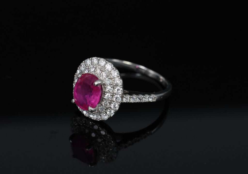 1.45ct GIA Certified Burma No Heat Ruby 0.55ct Diamond Platinum Ring Size 6