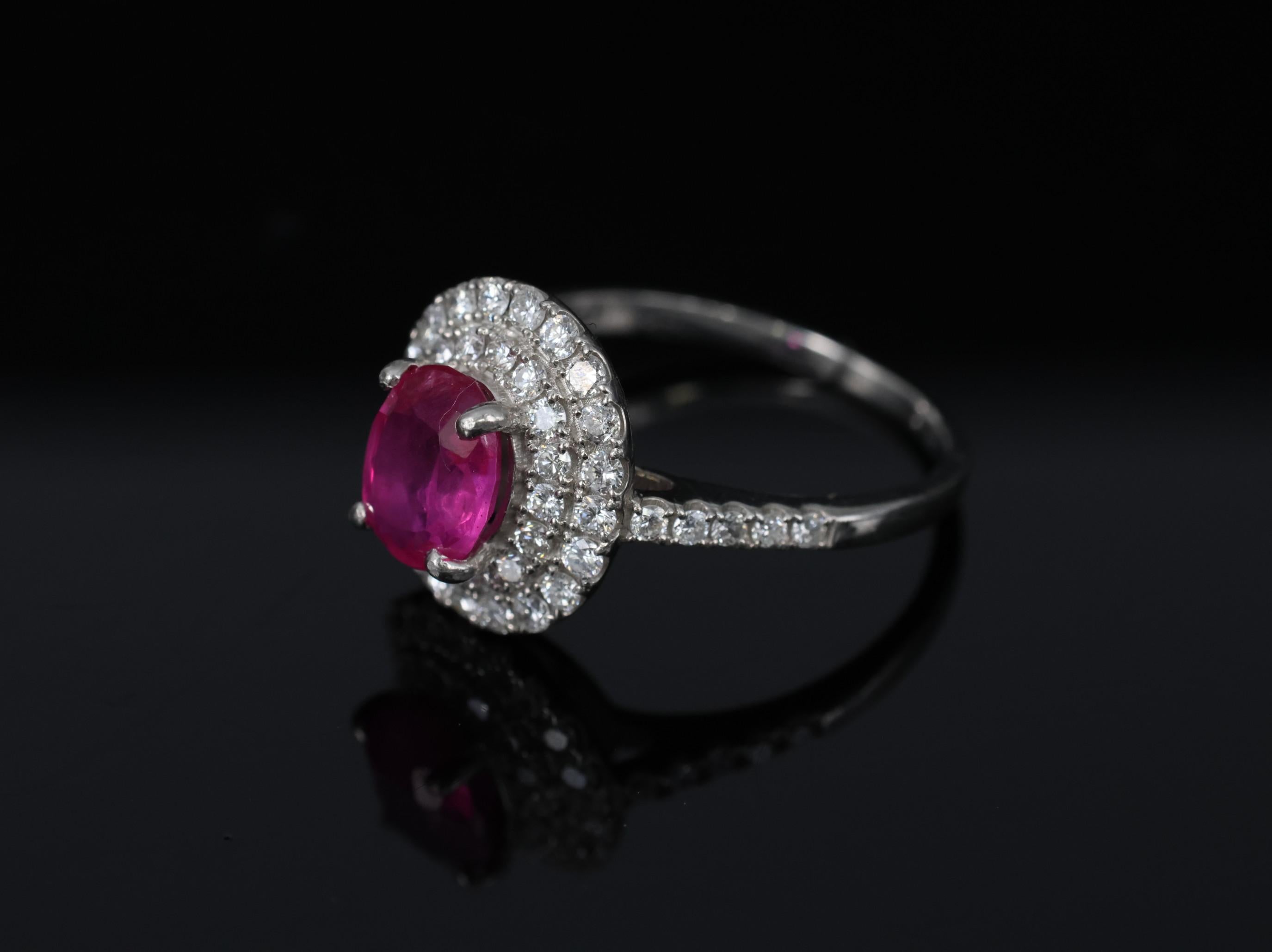 1.45ct GIA Certified Burma No Heat Ruby 0.55ct Diamond Platinum Ring Size 6