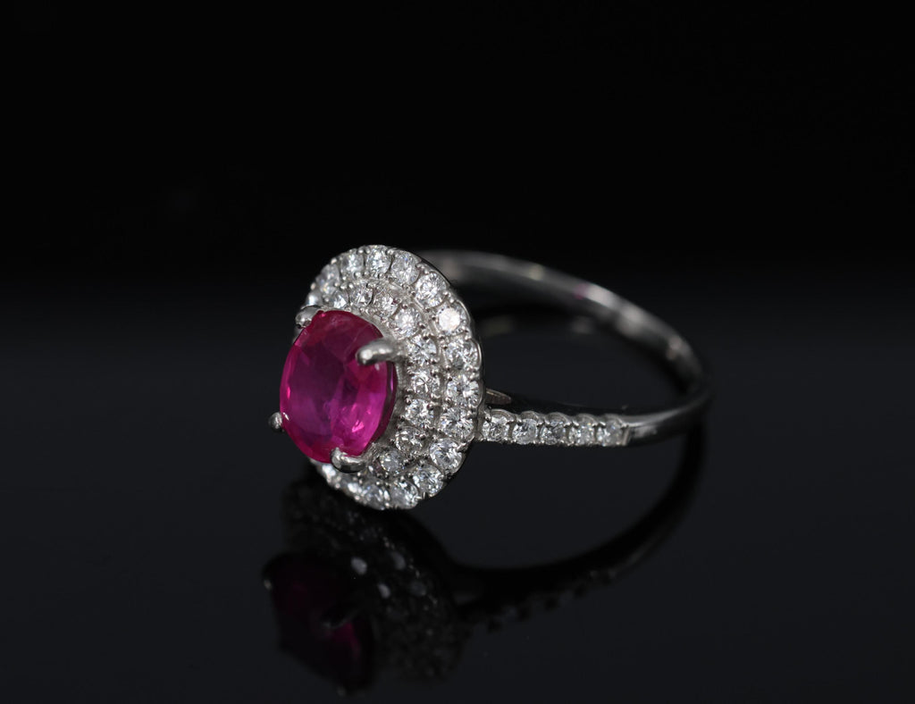 1.45ct GIA Certified Burma No Heat Ruby 0.55ct Diamond Platinum Ring Size 6