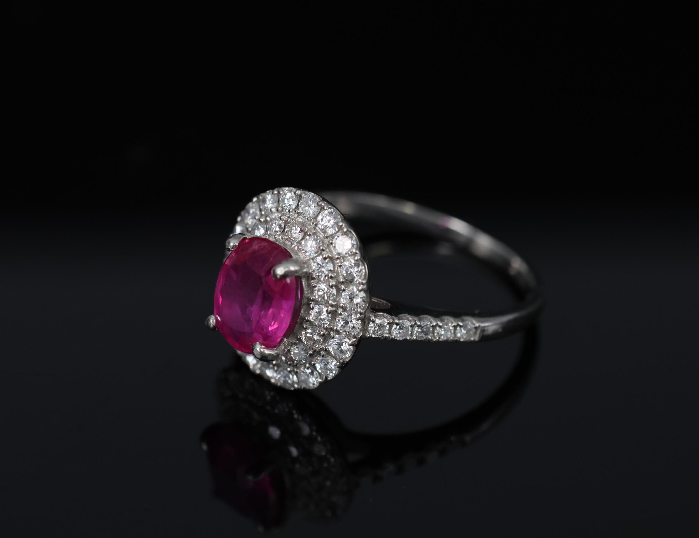 1.45ct GIA Certified Burma No Heat Ruby 0.55ct Diamond Platinum Ring Size 6