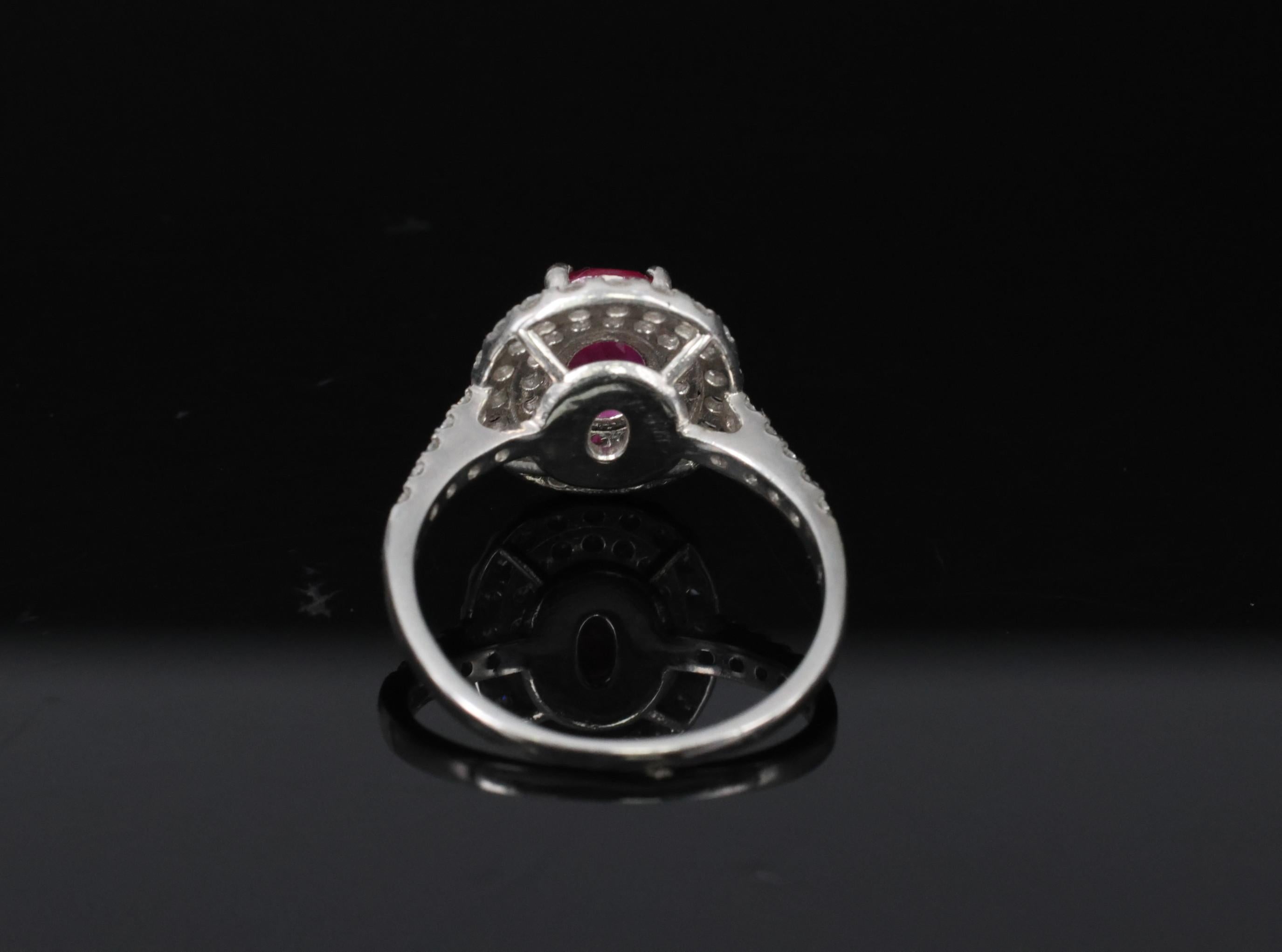 1.45ct GIA Certified Burma No Heat Ruby 0.55ct Diamond Platinum Ring Size 6