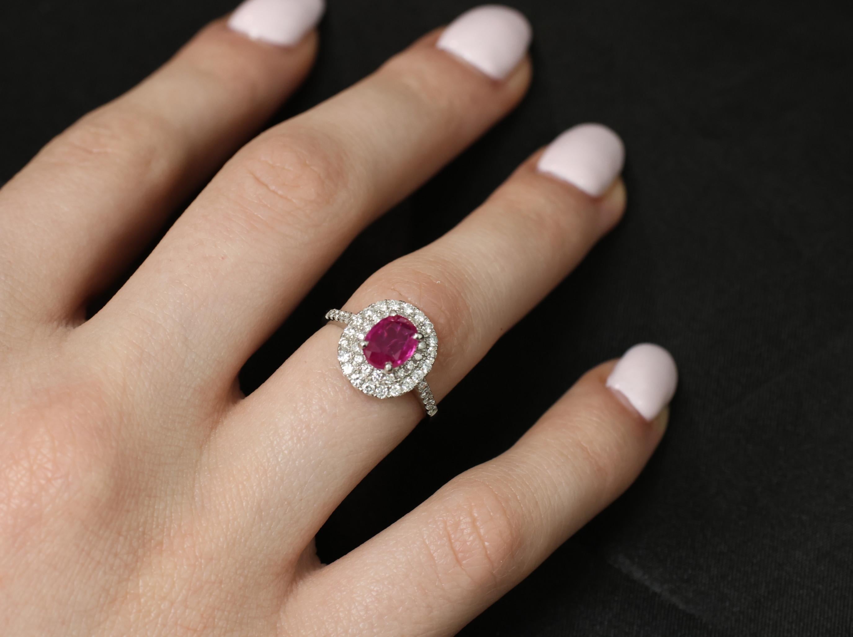 1.45ct GIA Certified Burma No Heat Ruby 0.55ct Diamond Platinum Ring Size 6