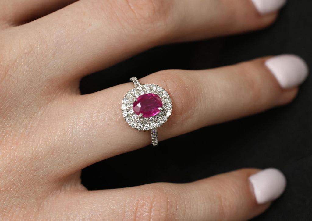 1.45ct GIA Certified Burma No Heat Ruby 0.55ct Diamond Platinum Ring Size 6