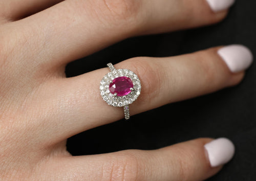 1.45ct GIA Certified Burma No Heat Ruby 0.55ct Diamond Platinum Ring Size 6