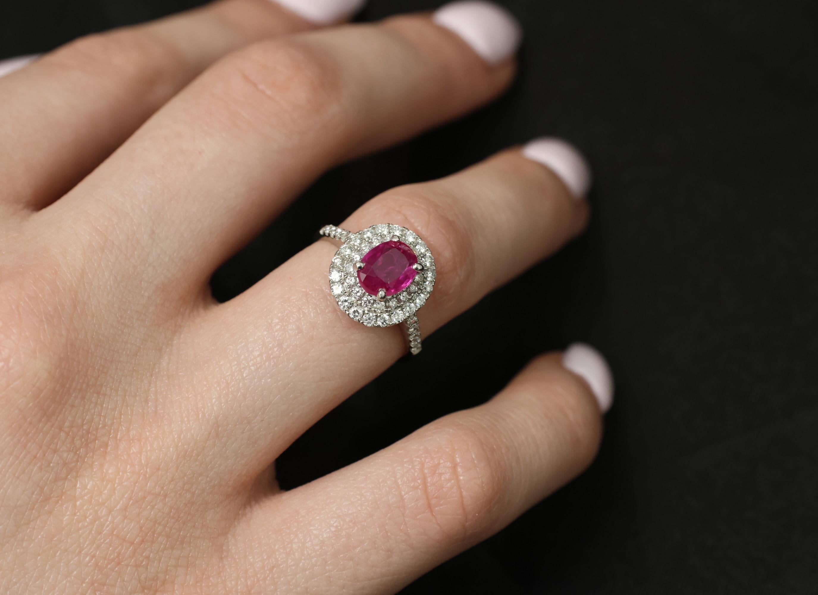 1.45ct GIA Certified Burma No Heat Ruby 0.55ct Diamond Platinum Ring Size 6