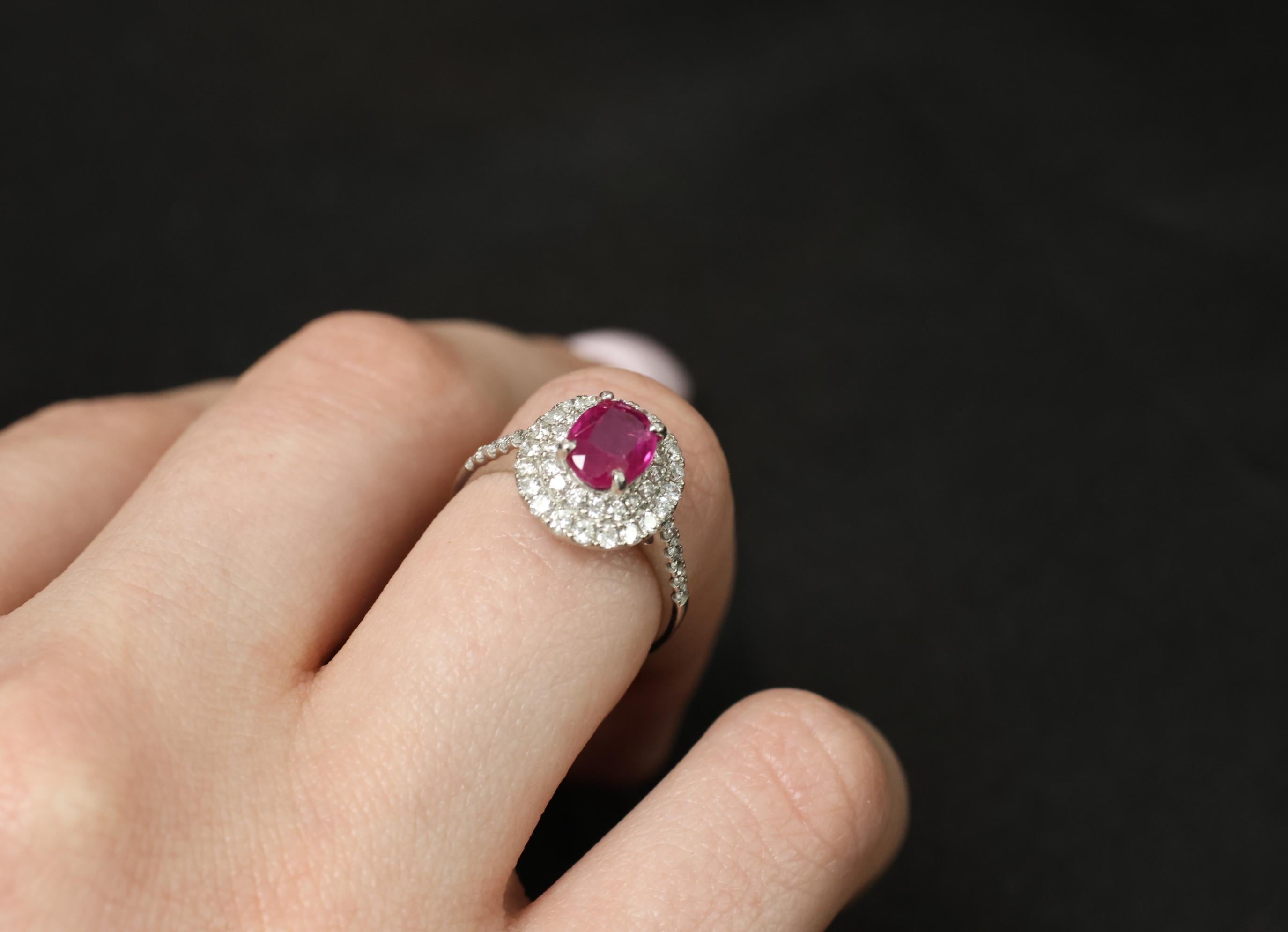 1.45ct GIA Certified Burma No Heat Ruby 0.55ct Diamond Platinum Ring Size 6