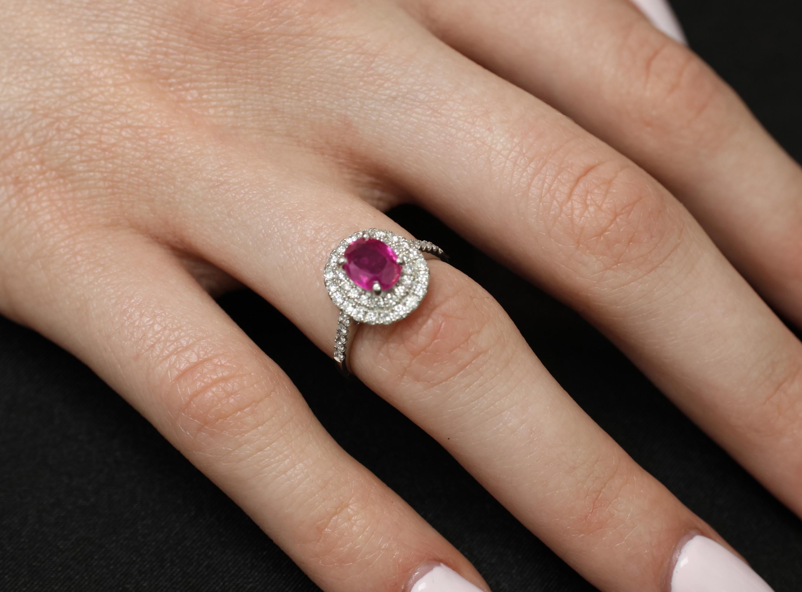 1.45ct GIA Certified Burma No Heat Ruby 0.55ct Diamond Platinum Ring Size 6