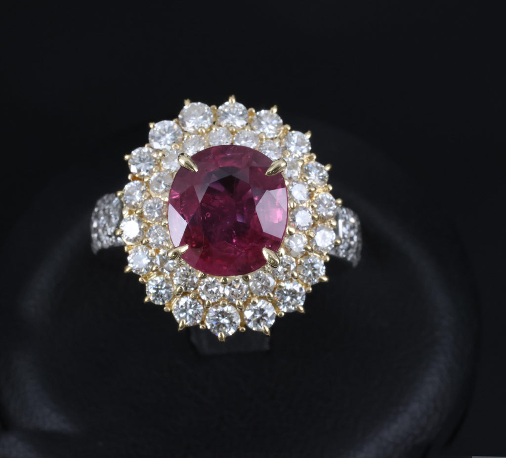 Fine 3.41ct GIA Thai Ruby & 1.62ct Diamond Platinum & 18K Gold Ring, Size 5.75