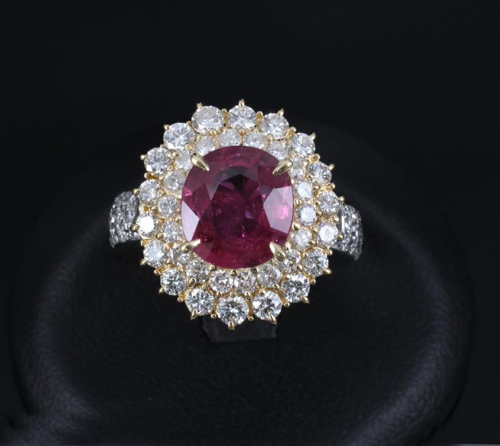 Fine 3.41ct GIA Thai Ruby & 1.62ct Diamond Platinum & 18K Gold Ring, Size 5.75