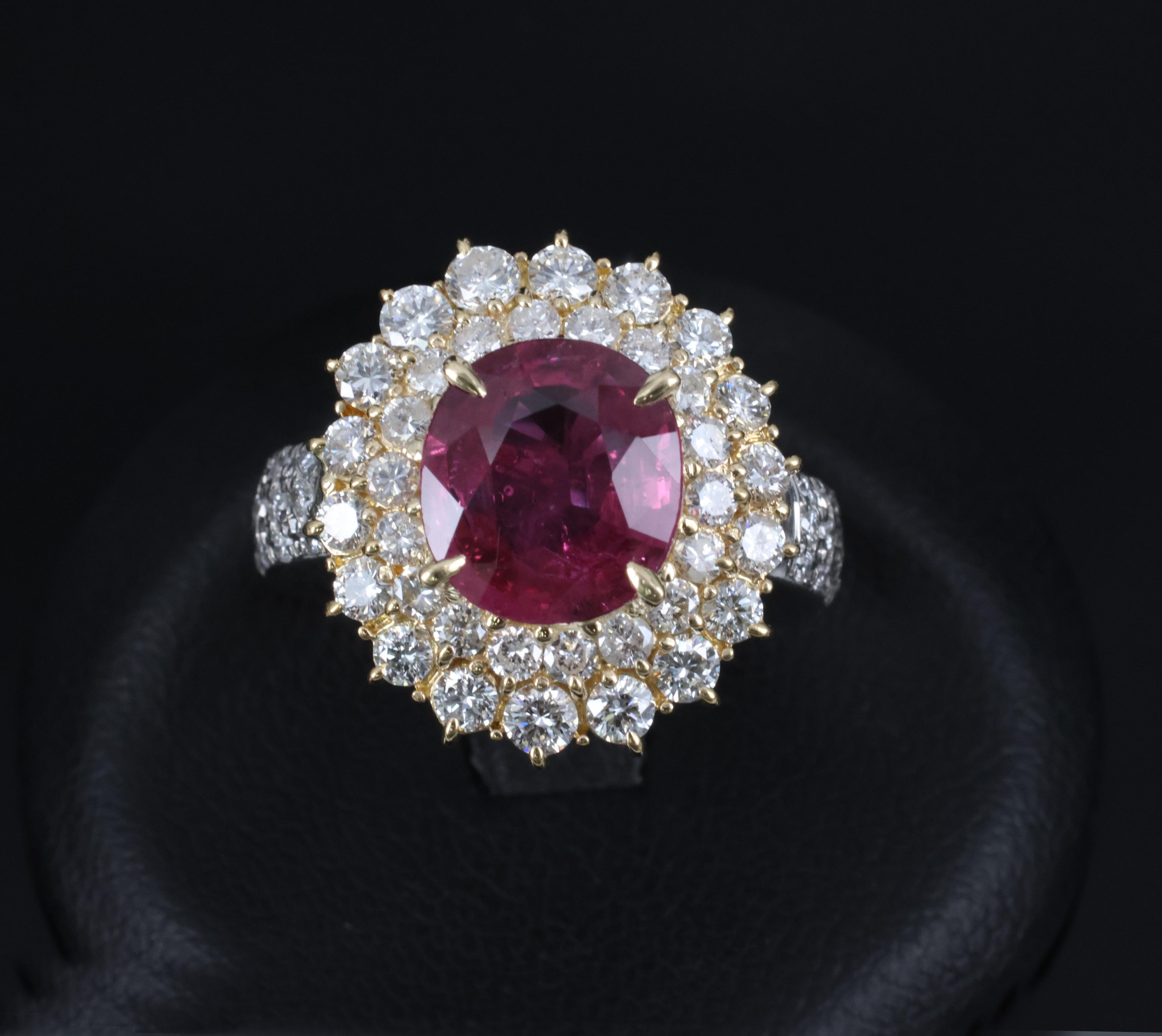 Fine 3.41ct GIA Thai Ruby & 1.62ct Diamond Platinum & 18K Gold Ring, Size 5.75