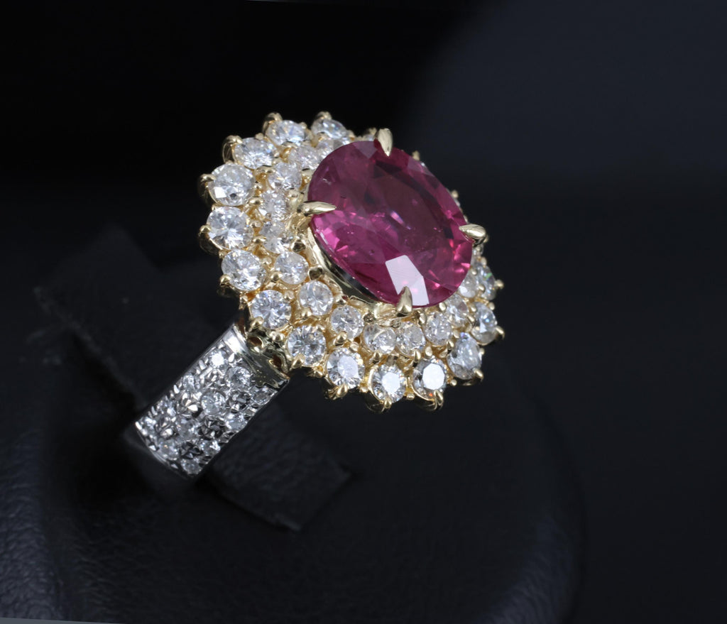 Fine 3.41ct GIA Thai Ruby & 1.62ct Diamond Platinum & 18K Gold Ring, Size 5.75