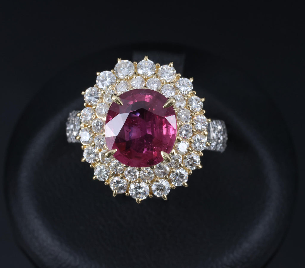 Fine 3.41ct GIA Thai Ruby & 1.62ct Diamond Platinum & 18K Gold Ring, Size 5.75