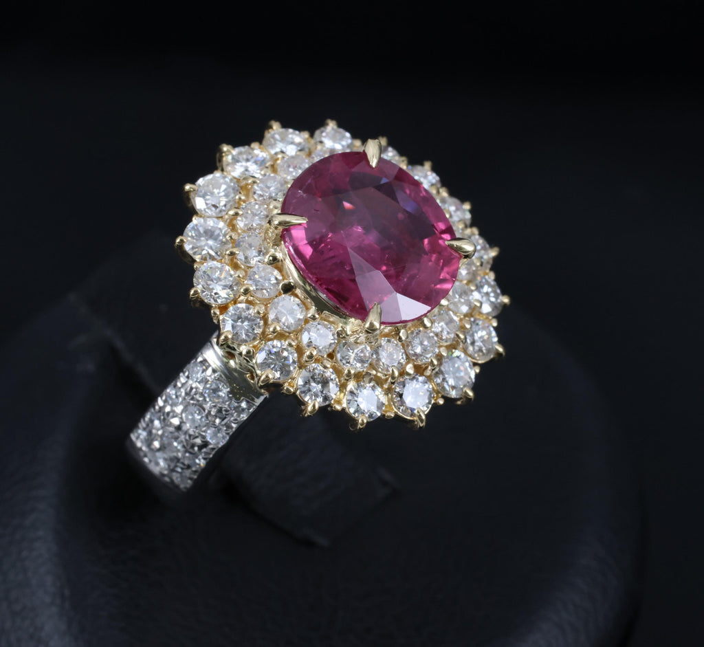 Fine 3.41ct GIA Thai Ruby & 1.62ct Diamond Platinum & 18K Gold Ring, Size 5.75