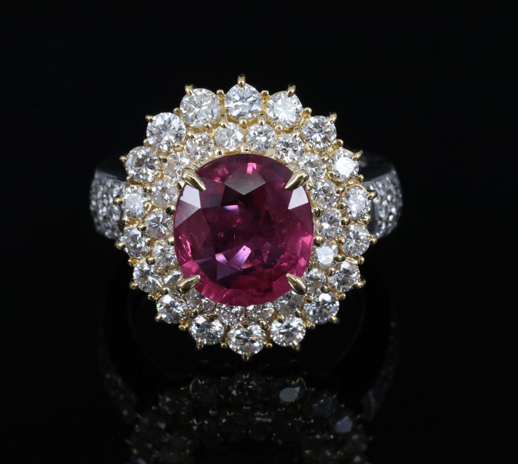 Fine 3.41ct GIA Thai Ruby & 1.62ct Diamond Platinum & 18K Gold Ring, Size 5.75