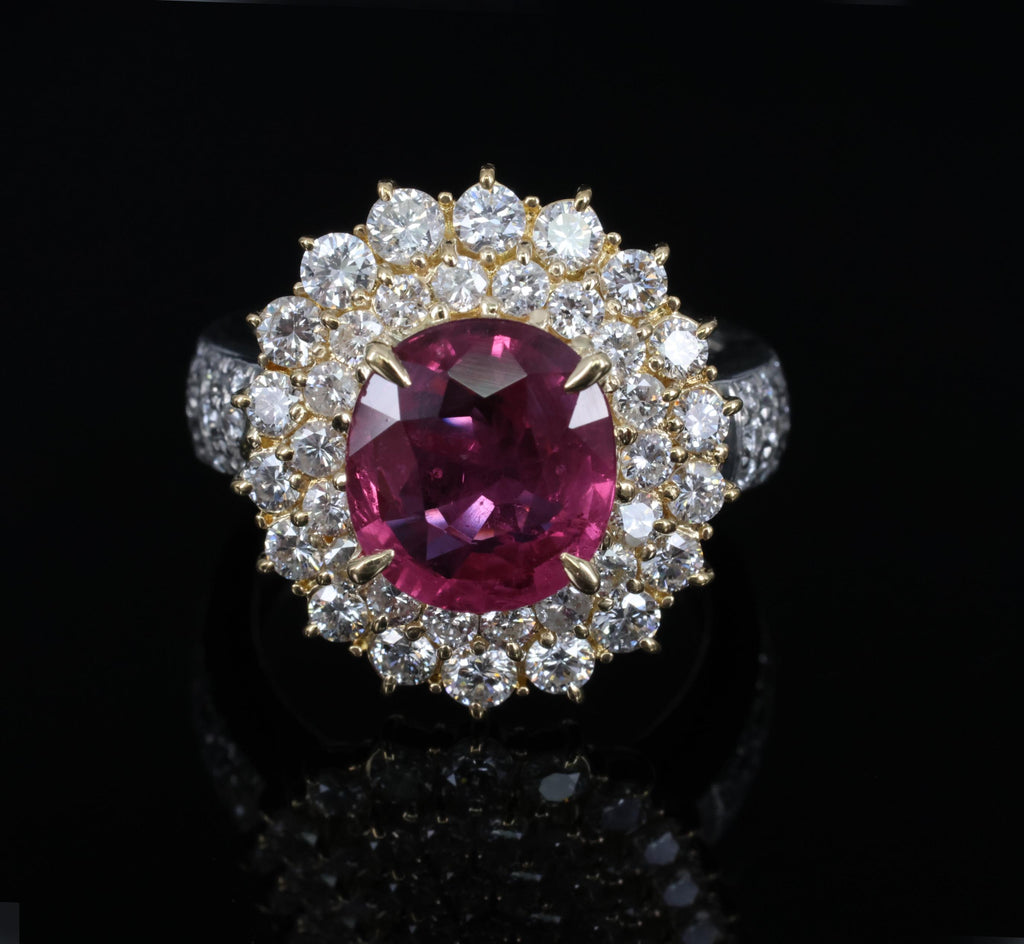 Fine 3.41ct GIA Thai Ruby & 1.62ct Diamond Platinum & 18K Gold Ring, Size 5.75